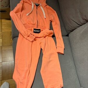 Katie J NYC Orange Matching Set Cozy Loungewear/Tween L